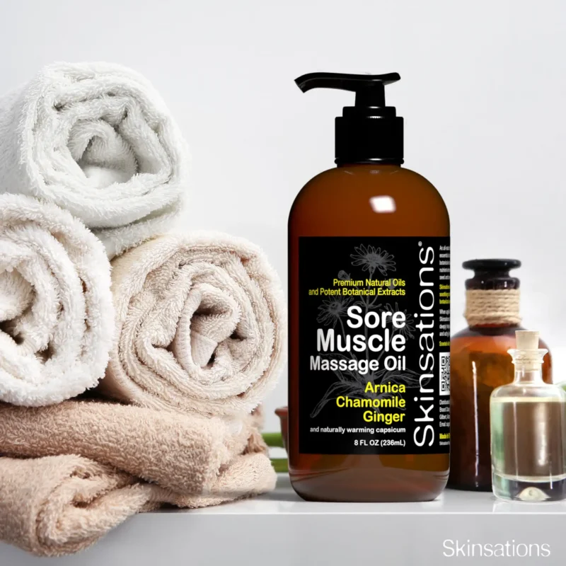 Skinsations Sore Muscle Massage Oil for gym, workouts, women, men