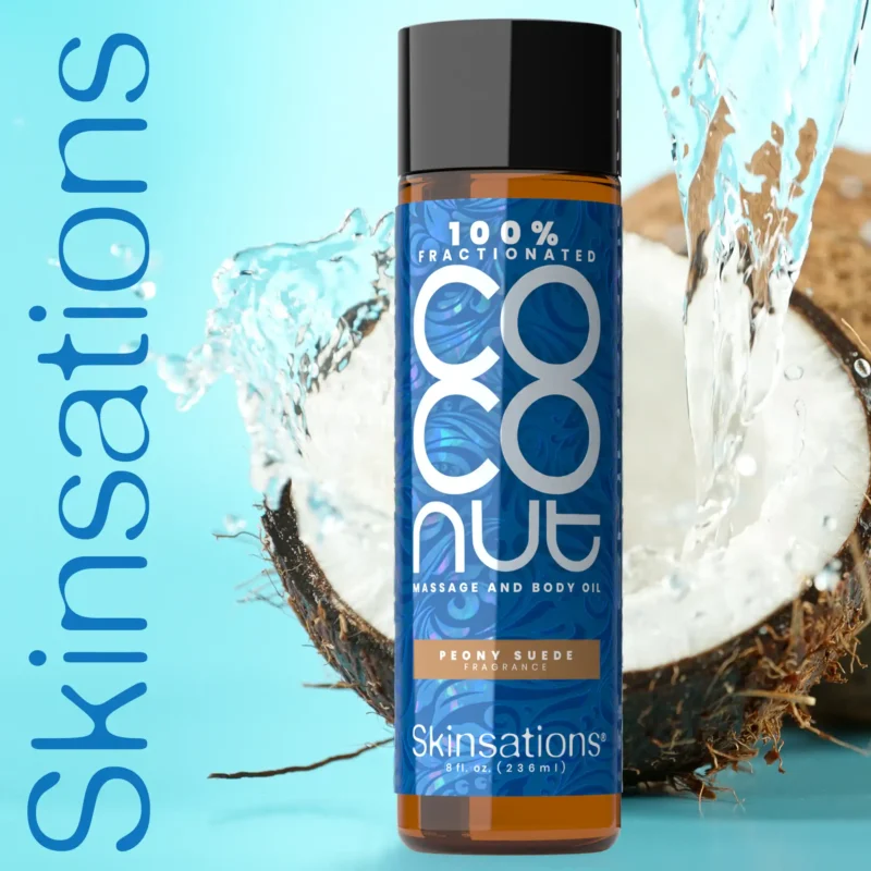 Skinsations COCONUT massage & body oil with fractionated coconut oil peony suede fragrance