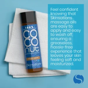Skinsations COCONUT massage & body oil with fractionated coconut oil peony suede fragrance