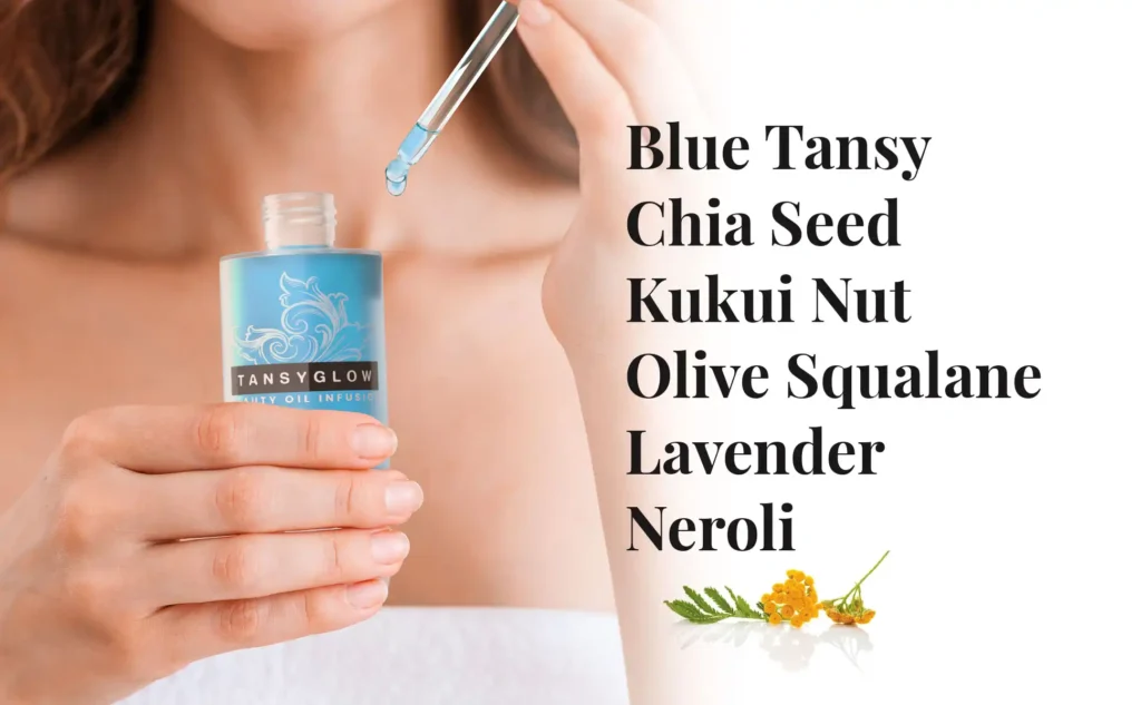 TansyGlow-face-massage-Ingredients-1940x1200 Blue Tansy Face Massage Oil: Blue Tansy Chia Seed Oil Kukui Nut Oil Olive Squalane Lavender & Neroli